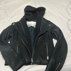 Doma  dark green Leather Jacket with Hood xs